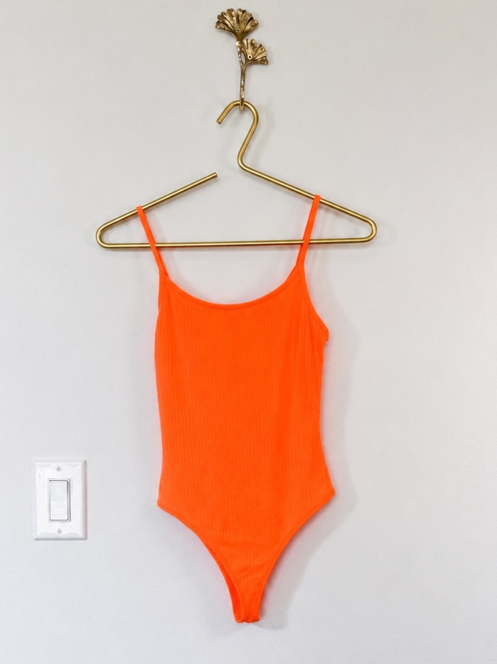 Neon Orange Ribbed Thong Bodysuit Y2K Festival Size M